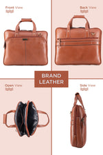 BRAND LEATHER Laptop Bag for Men - Genuine Leather Office Bag with Multiple Compartments Fits 14/15.6/16 Inch Laptop Bag - Messenger and Shoulder Bag for Travel - Water Resistant