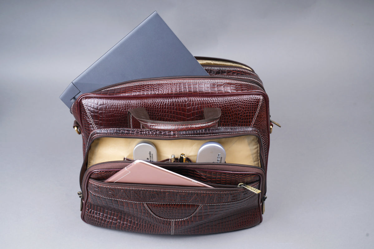 Men's Solid Full Grain Cowhide Leather Large 16 Inch Laptop Briefcase Messenger Bag