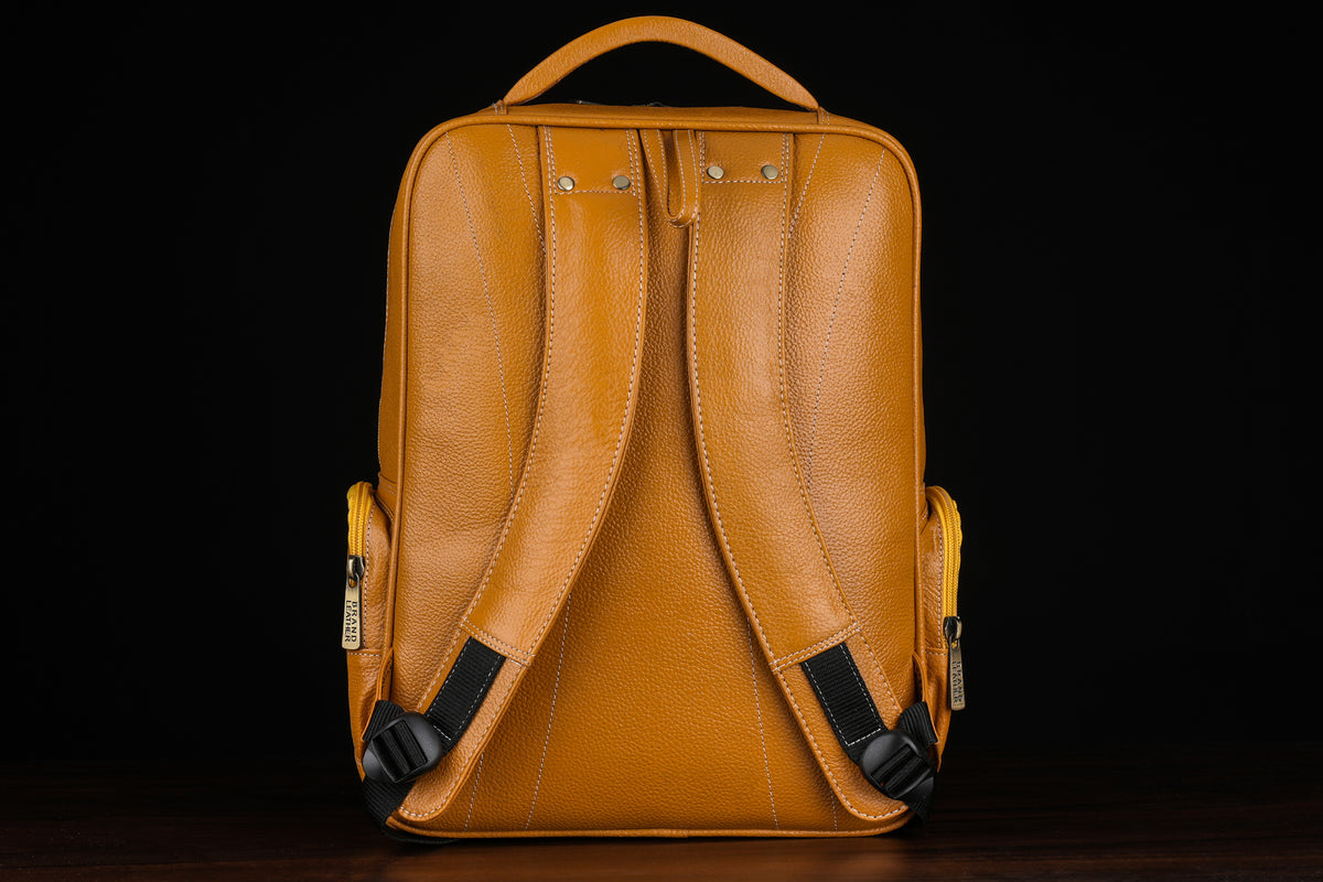 BRAND LEATHER Men's Full Grain Cow Hide Leather 17 Inch Laptop Backpack Large Capacity Weekender Overnight Camping Travel Rucksack