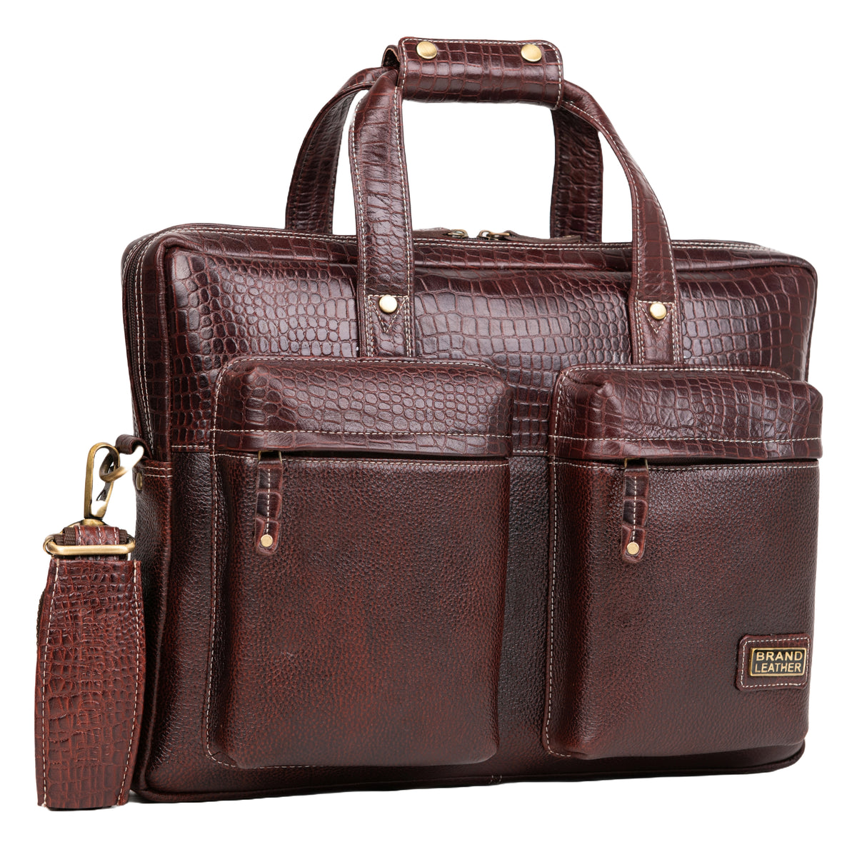 BRAND LEATHER Genuine Leather Laptop Bag for Men - Office Bag - Fits Up to 16-inch Laptop/MacBook - Shoulder Bag/Hand Bag - Laptop Messenger Bag with Trolley Straps - 1 Year Warranty