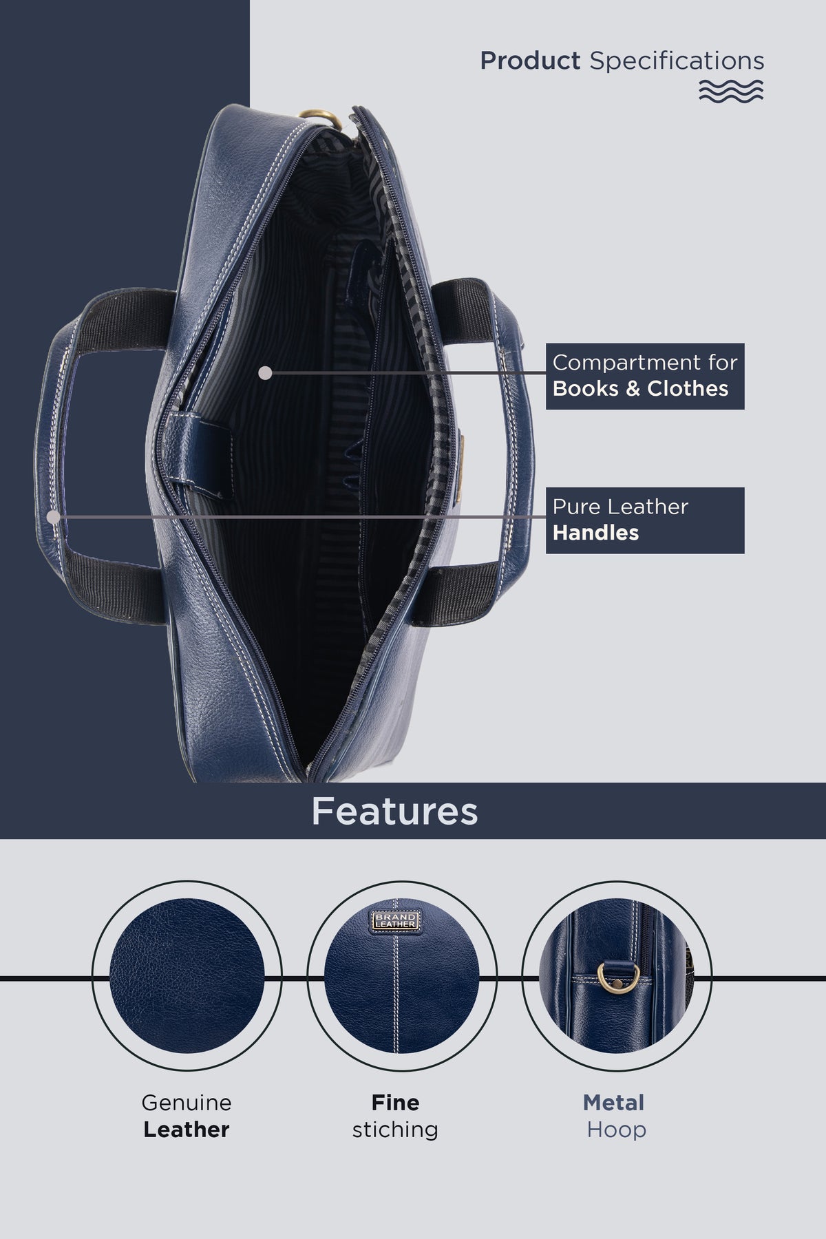 BRAND LEATHER Laptop Bag for Men - Genuine Leather Office Bag with Multiple Compartments Fits 14/15.6/16 Inch Laptop Bag - Messenger and Shoulder Bag for Travel - Water Resistant