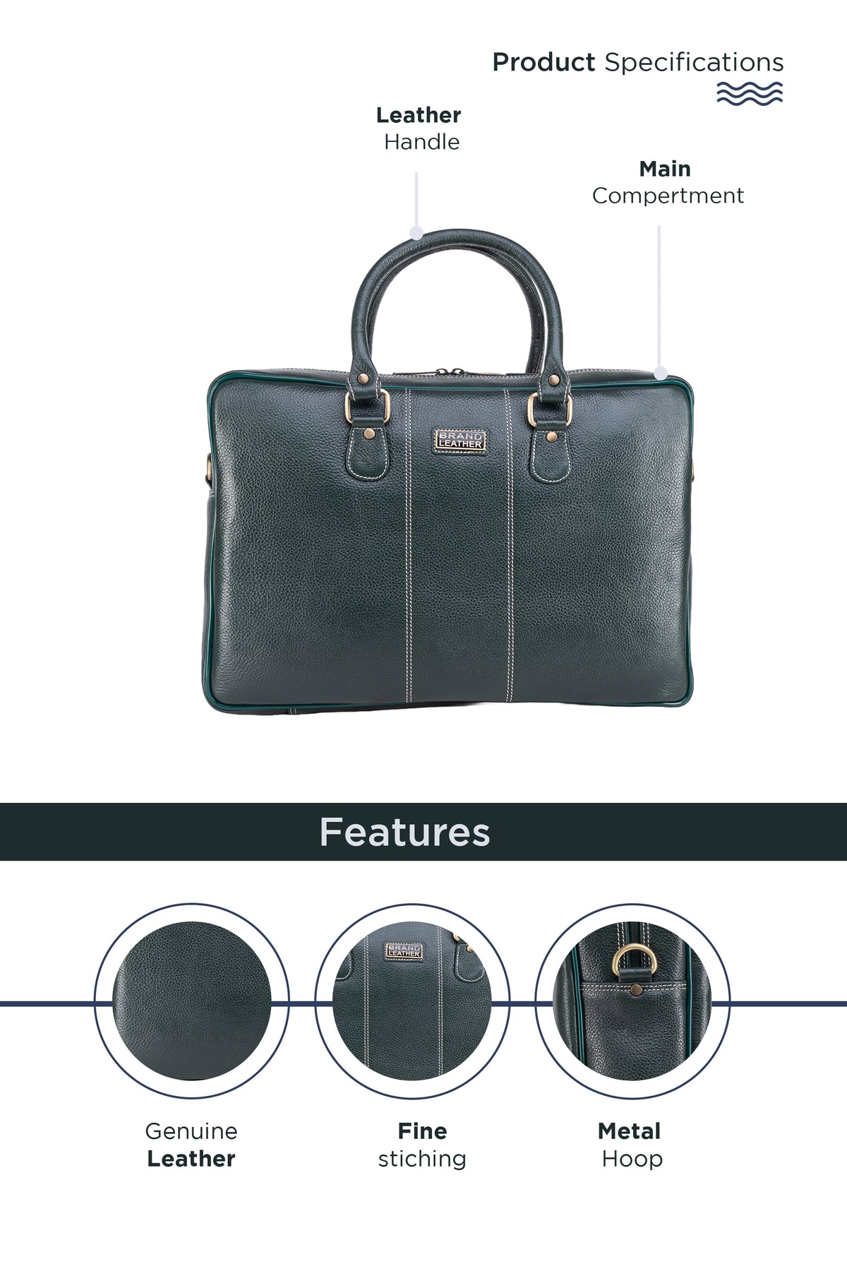 BRAND LEATHER Laptop Bag for Men - Genuine Leather Office Bag with Multiple Compartments Fits 14/15.6/16 Inch Laptop Bag - Messenger and Shoulder Bag for Travel - Water Resistant