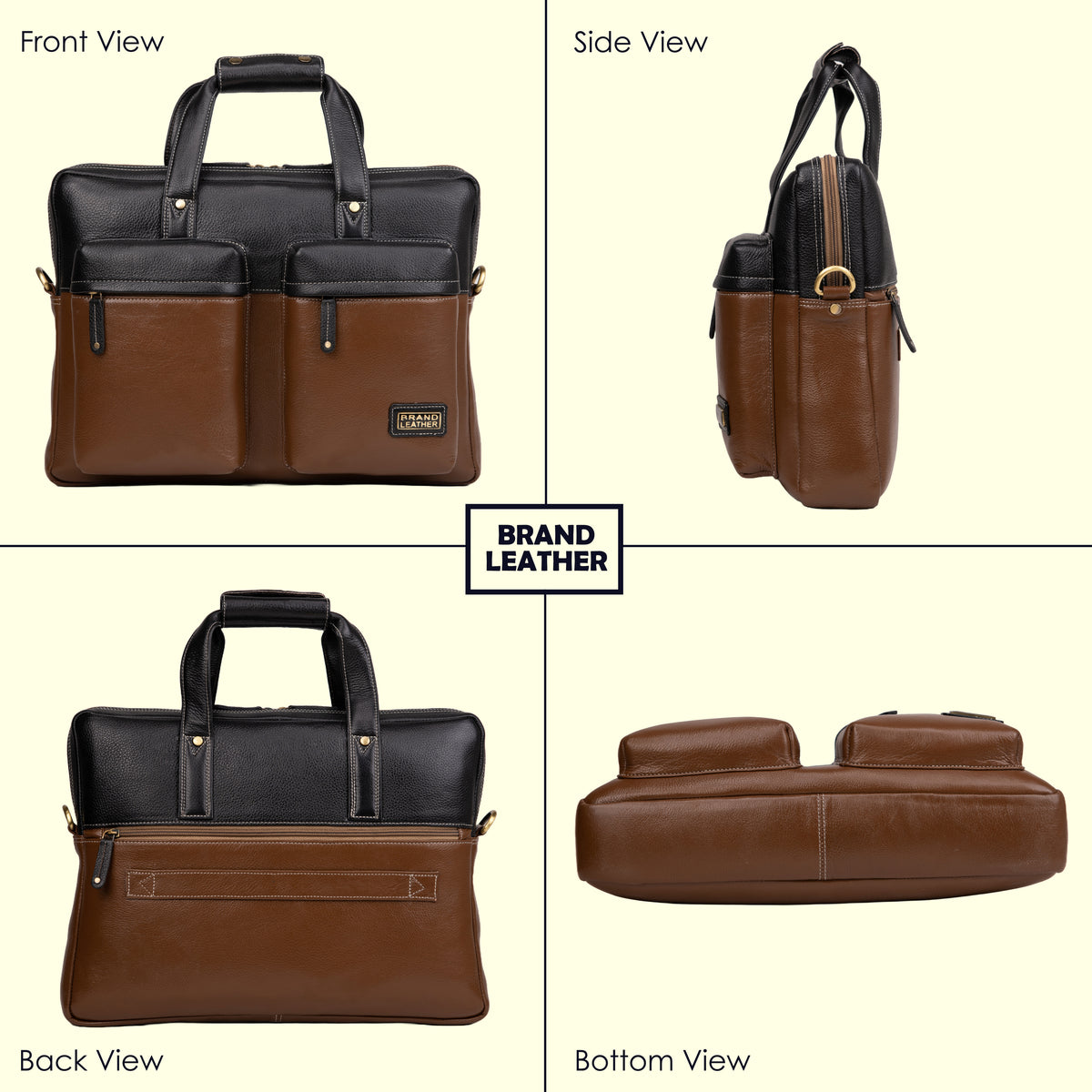 BRAND LEATHER Genuine Leather Laptop Bag for Men - Office Bag - Fits Up to 16-inch Laptop/MacBook - Shoulder Bag/Hand Bag - Laptop Messenger Bag with Trolley Straps - 1 Year Warranty