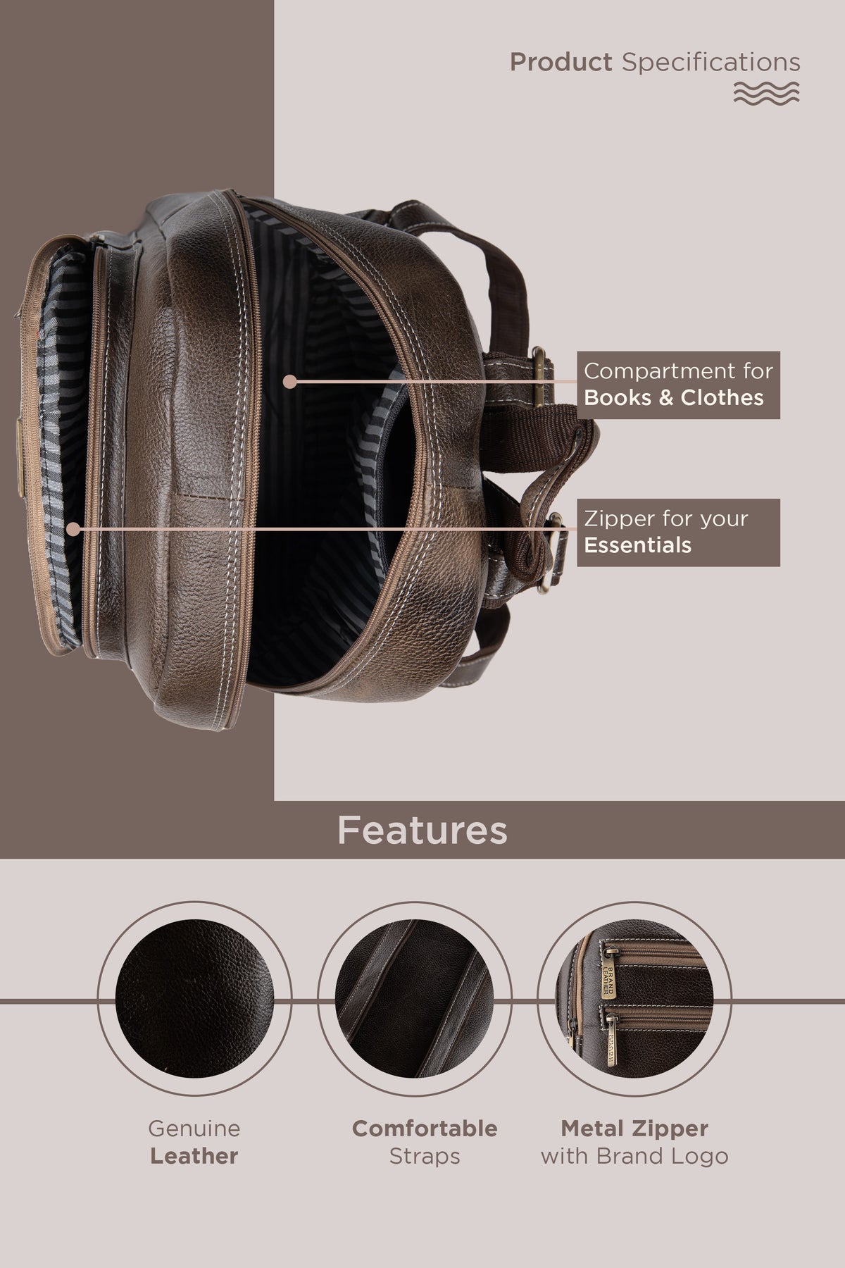 BRAND LEATHER Genuine Leather 14, 15.6 Inch Laptop Backpack For Use Office|Travel|Scahool|College Unisex