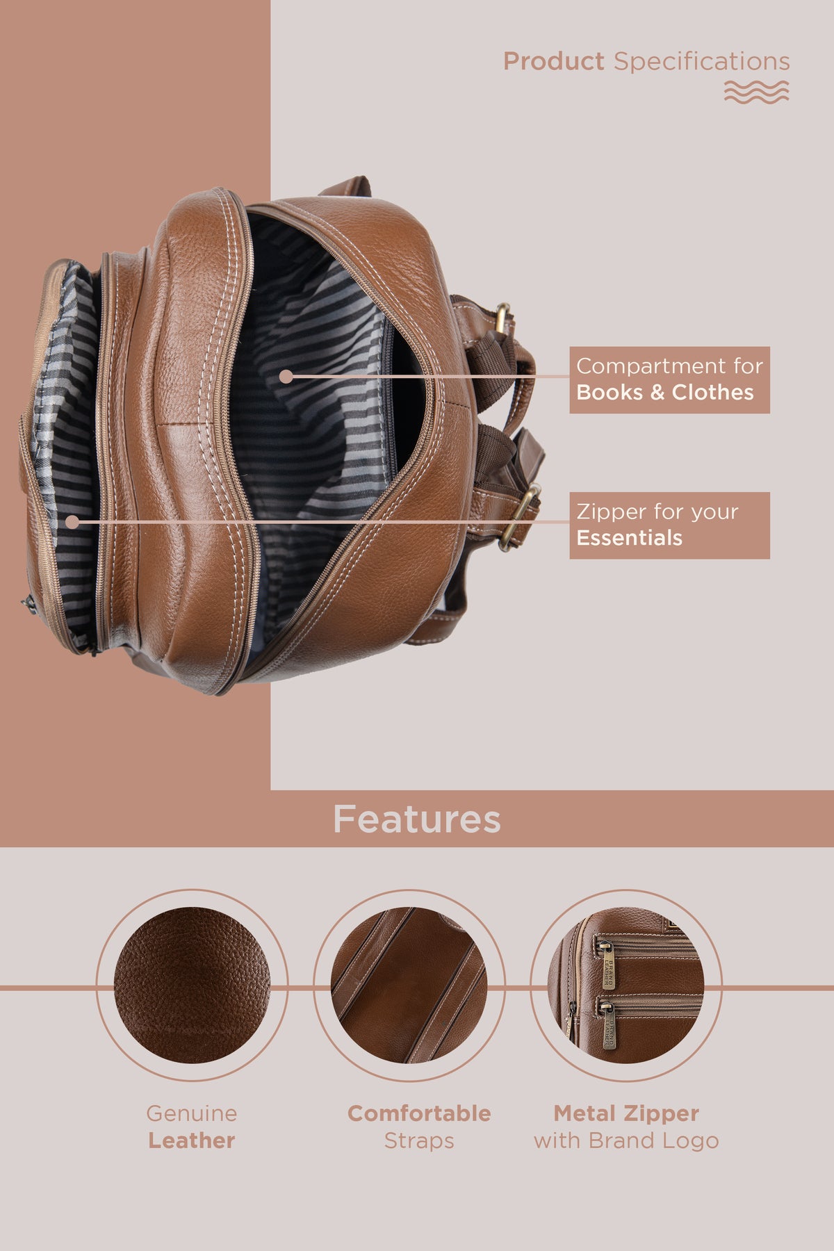 BRAND LEATHER Genuine Leather 14, 15.6 Inch Laptop Backpack For Use Office|Travel|Scahool|College Unisex