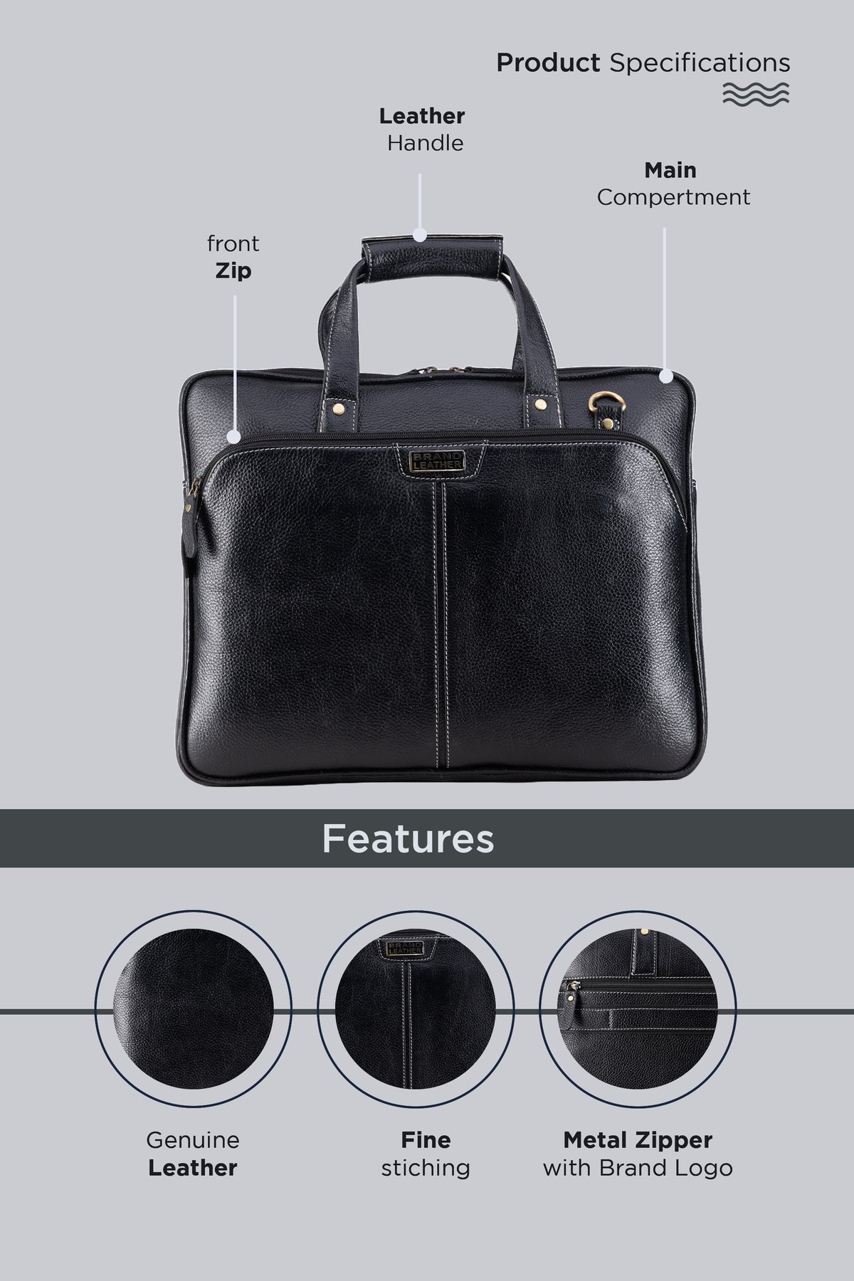 BRAND LEATHER Laptop Bag for Men - Genuine Leather Office Bag with Multiple Compartments Fits 14/15.6/16 Inch Laptop Bag - Messenger and Shoulder Bag for Travel - Water Resistant