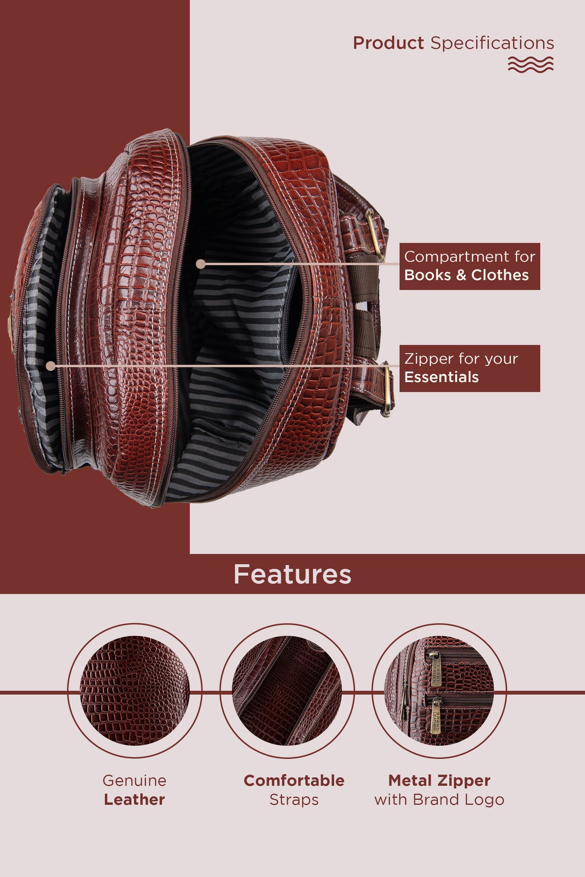 BRAND LEATHER Genuine Leather 14, 15.6 Inch Laptop Backpack For Use Office|Travel|Scahool|College Unisex