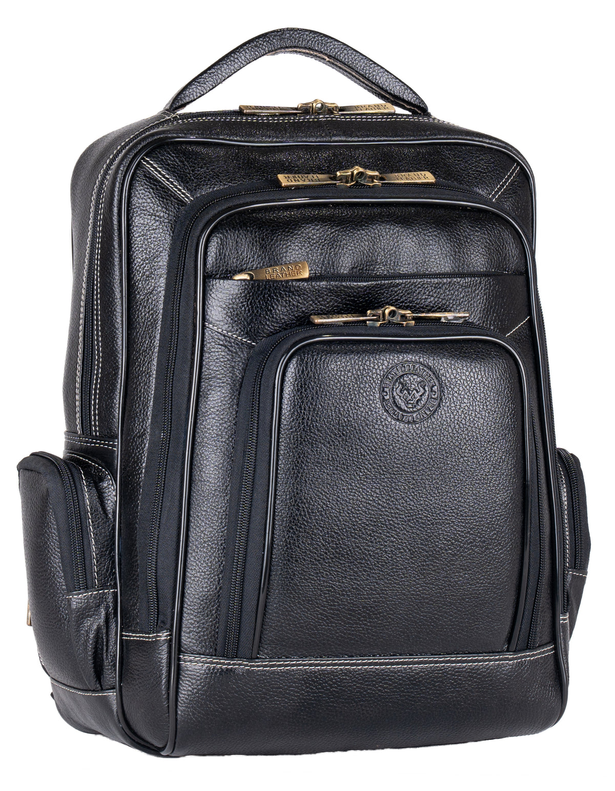 BRAND LEATHER Men's Full Grain Cow Hide Leather 17 Inch Laptop Backpack Large Capacity Weekender Overnight Camping Travel Rucksack