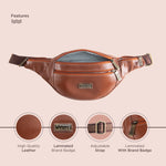 BRAND LEATHER Genuine Leather Stylish Waist Bag Elegant Style Travel Pouch Passport Holder with Adjustable Strap Unisex