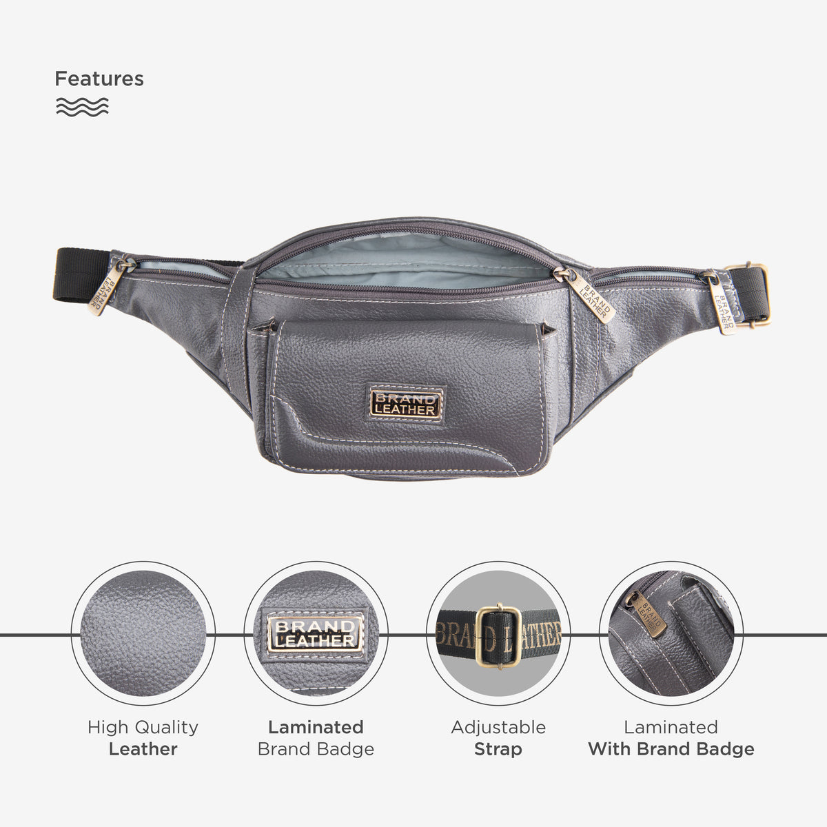 BRAND LEATHER Genuine Leather Stylish Waist Bag Elegant Style Travel Pouch Passport Holder with Adjustable