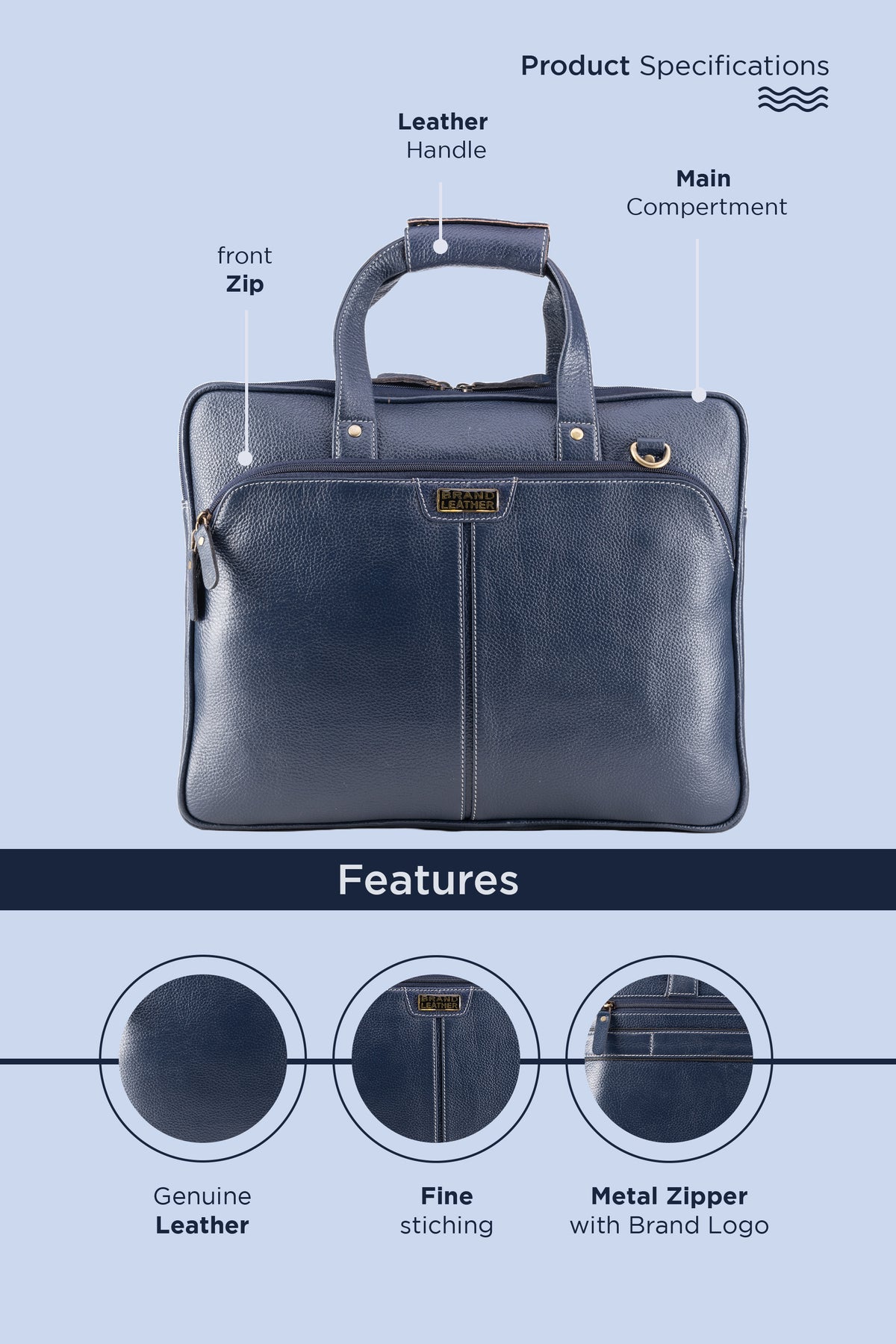 BRAND LEATHER Laptop Bag for Men - Genuine Leather Office Bag with Multiple Compartments Fits 14/15.6/16 Inch Laptop Bag - Messenger and Shoulder Bag for Travel - Water Resistant