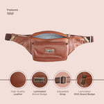BRAND LEATHER Genuine Leather Stylish Waist Bag Elegant Style Travel Pouch Passport Holder with Adjustable