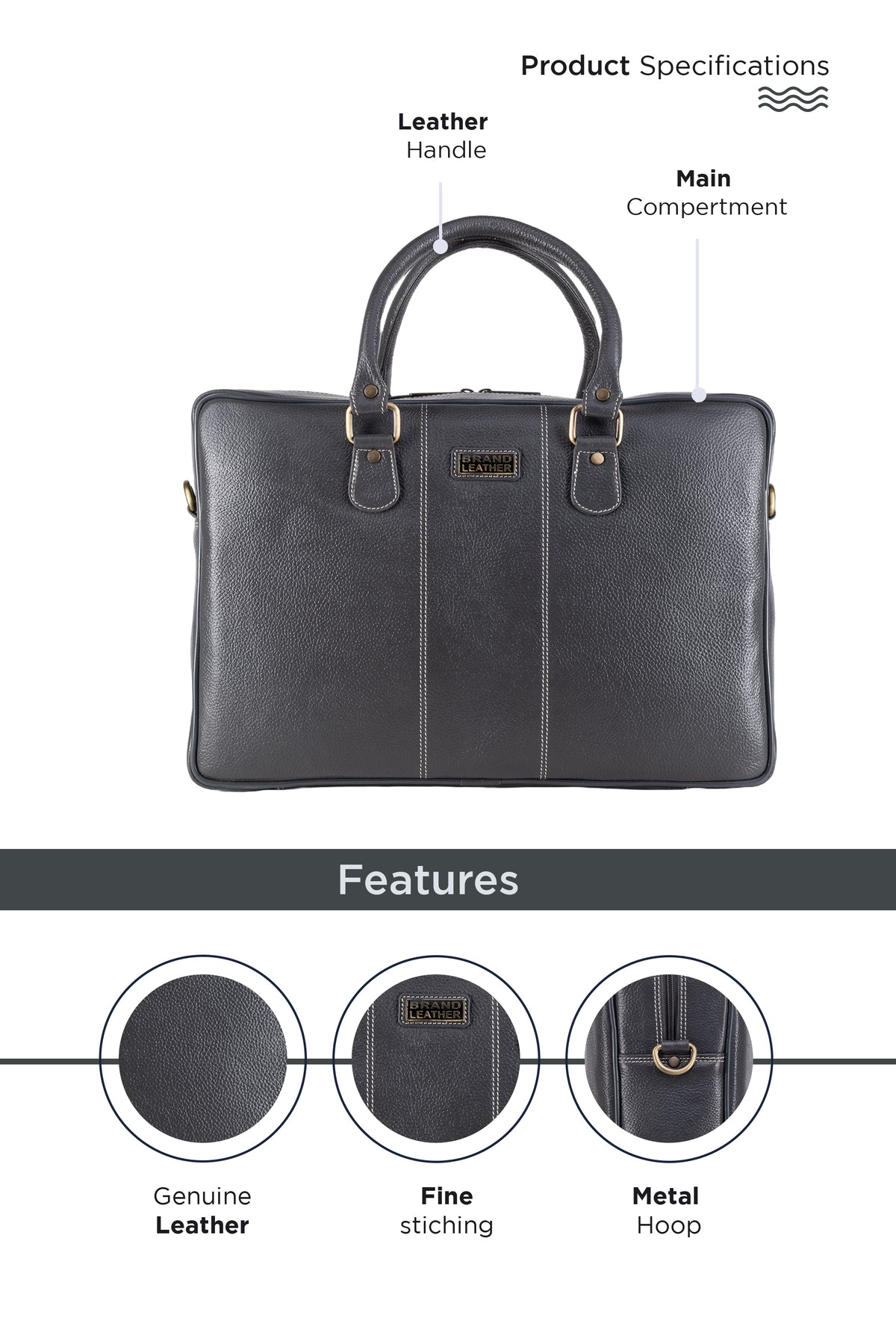 BRAND LEATHER Laptop Bag for Men - Genuine Leather Office Bag with Multiple Compartments Fits 14/15.6/16 Inch Laptop Bag - Messenger and Shoulder Bag for Travel - Water Resistant