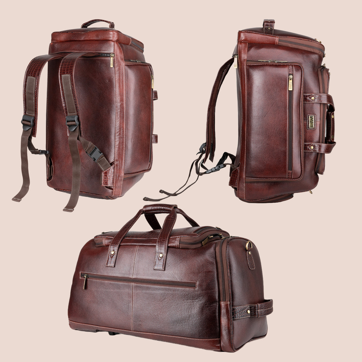 BRAND LEATHER Genuine Leather High Capacity Travel Backpack Cum Duffel Bag