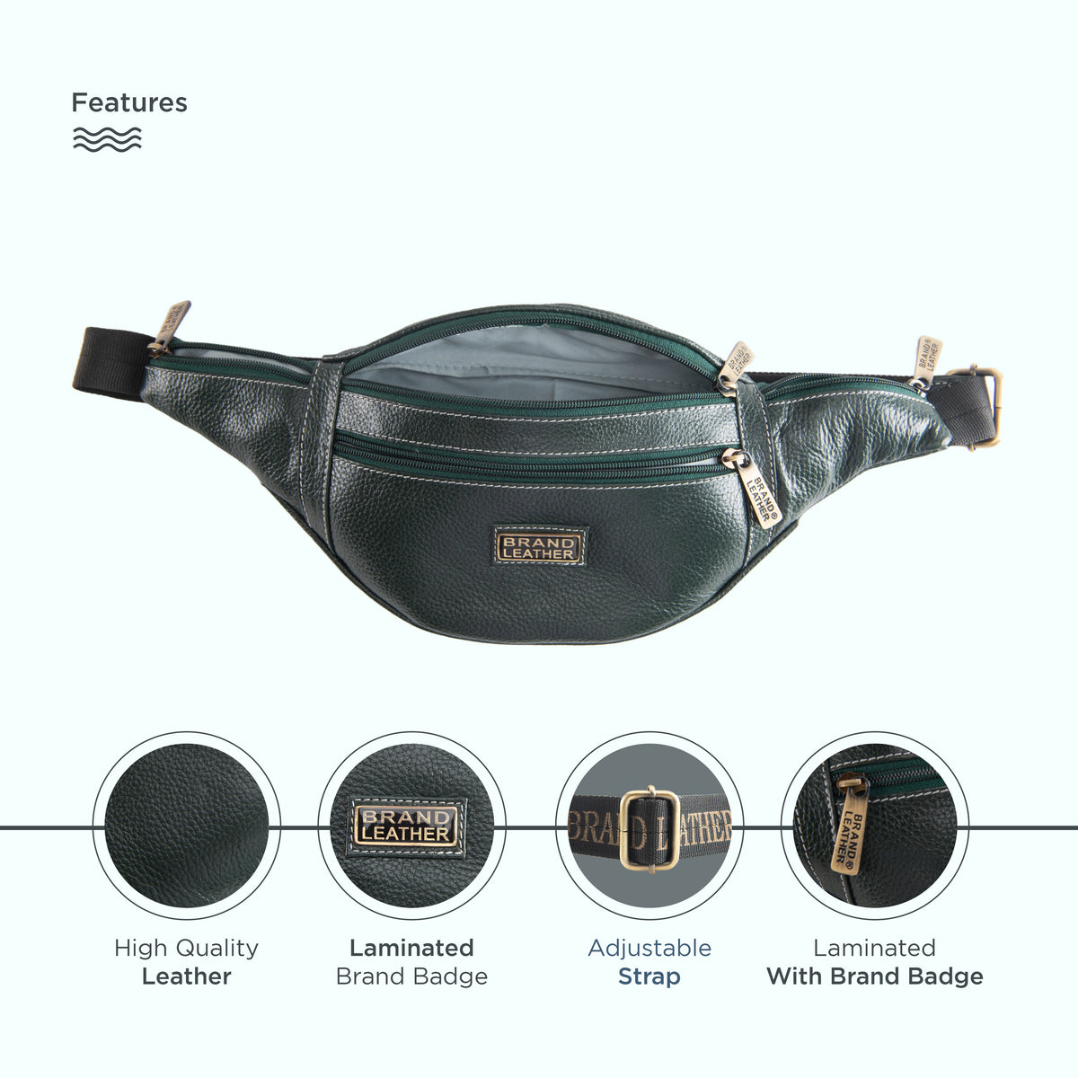 BRAND LEATHER Genuine Leather Stylish Waist Bag Elegant Style Travel Pouch Passport Holder with Adjustable Strap Unisex