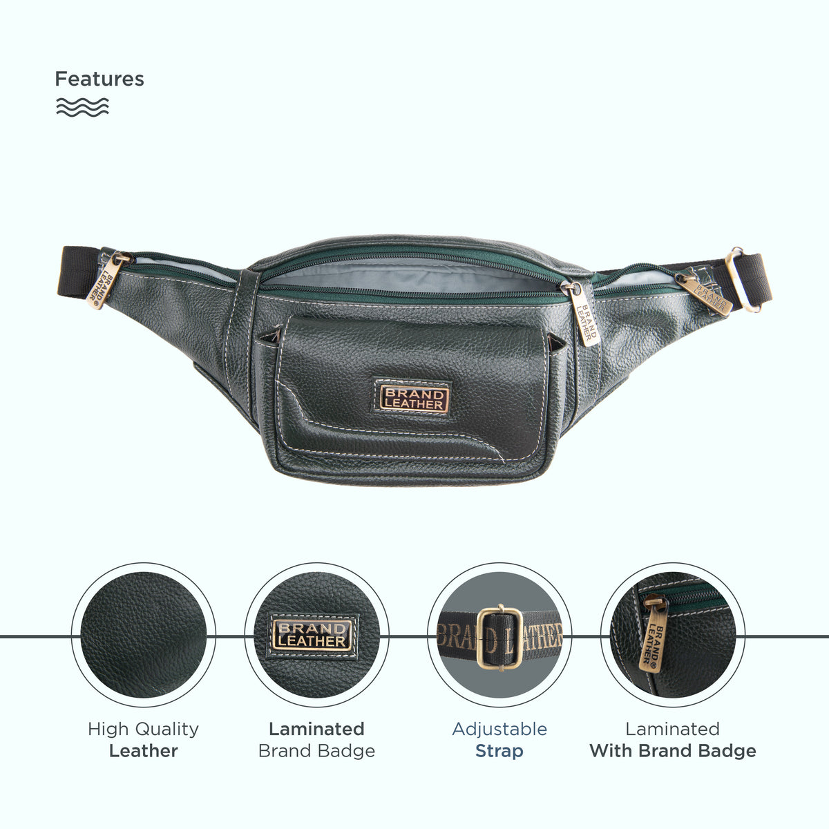 BRAND LEATHER Genuine Leather Stylish Waist Bag Elegant Style Travel Pouch Passport Holder with Adjustable