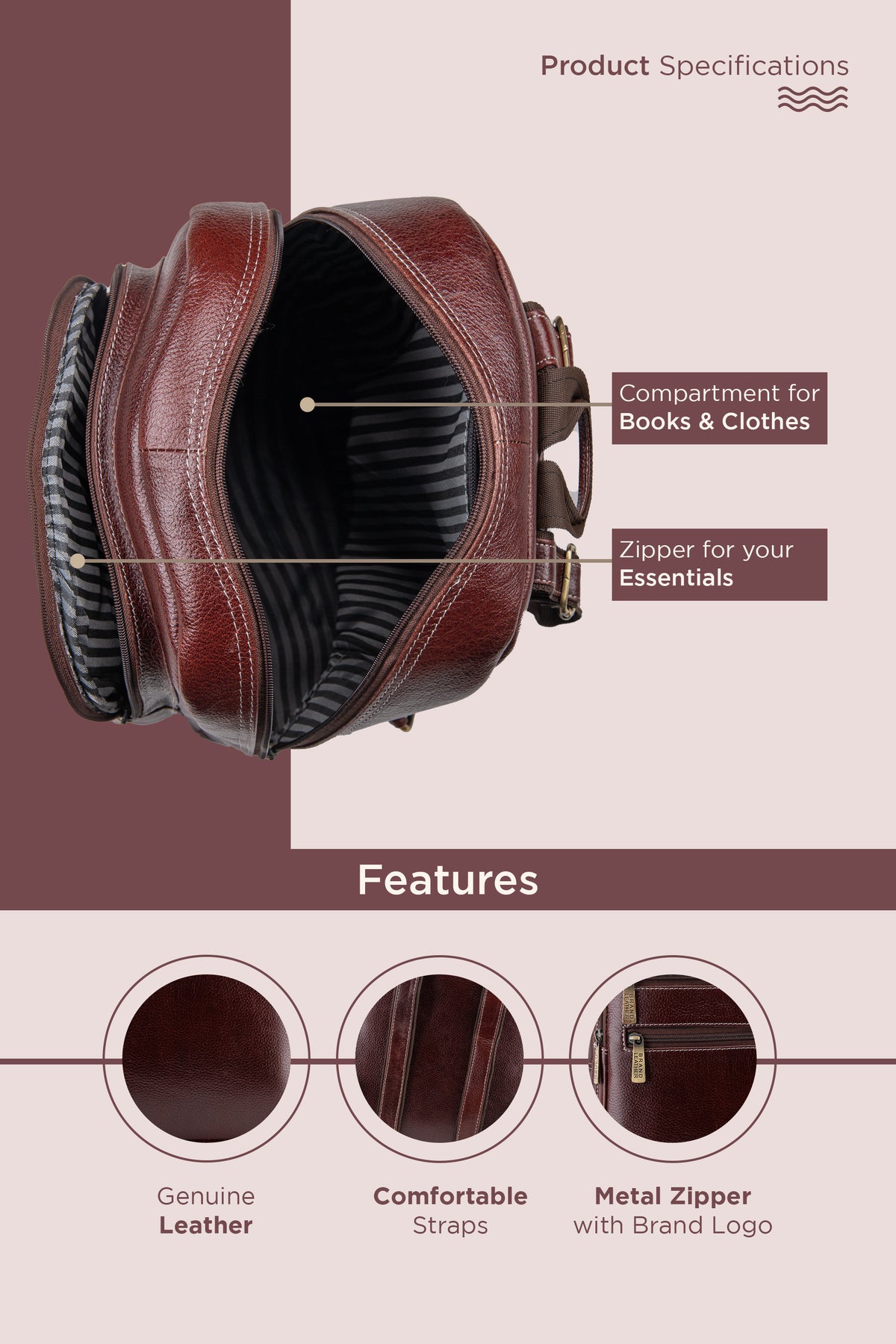 BRAND LEATHER Genuine Leather 14, 15.6 Inch Laptop Backpack For Use Office|Travel|Scahool|College Unisex