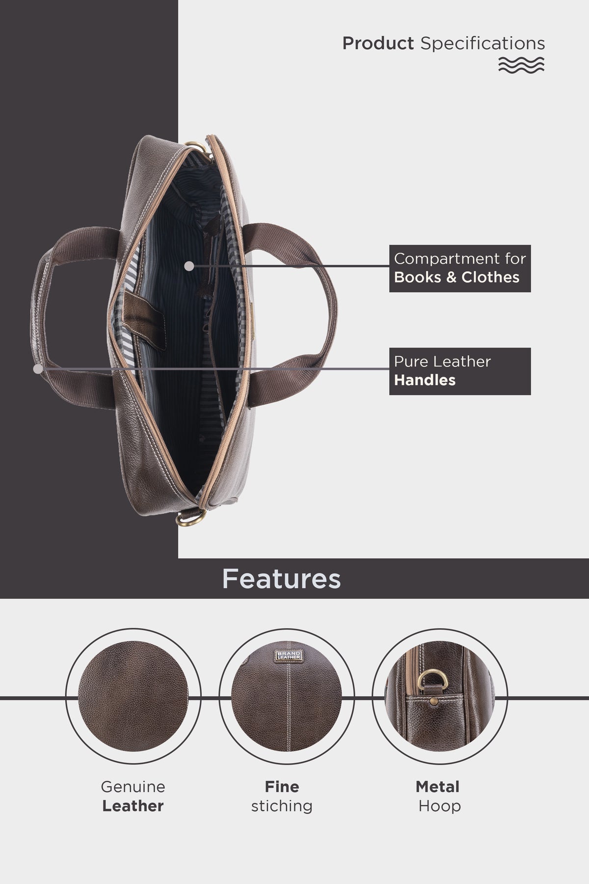 BRAND LEATHER Laptop Bag for Men - Genuine Leather Office Bag with Multiple Compartments Fits 14/15.6/16 Inch Laptop Bag - Messenger and Shoulder Bag for Travel - Water Resistant