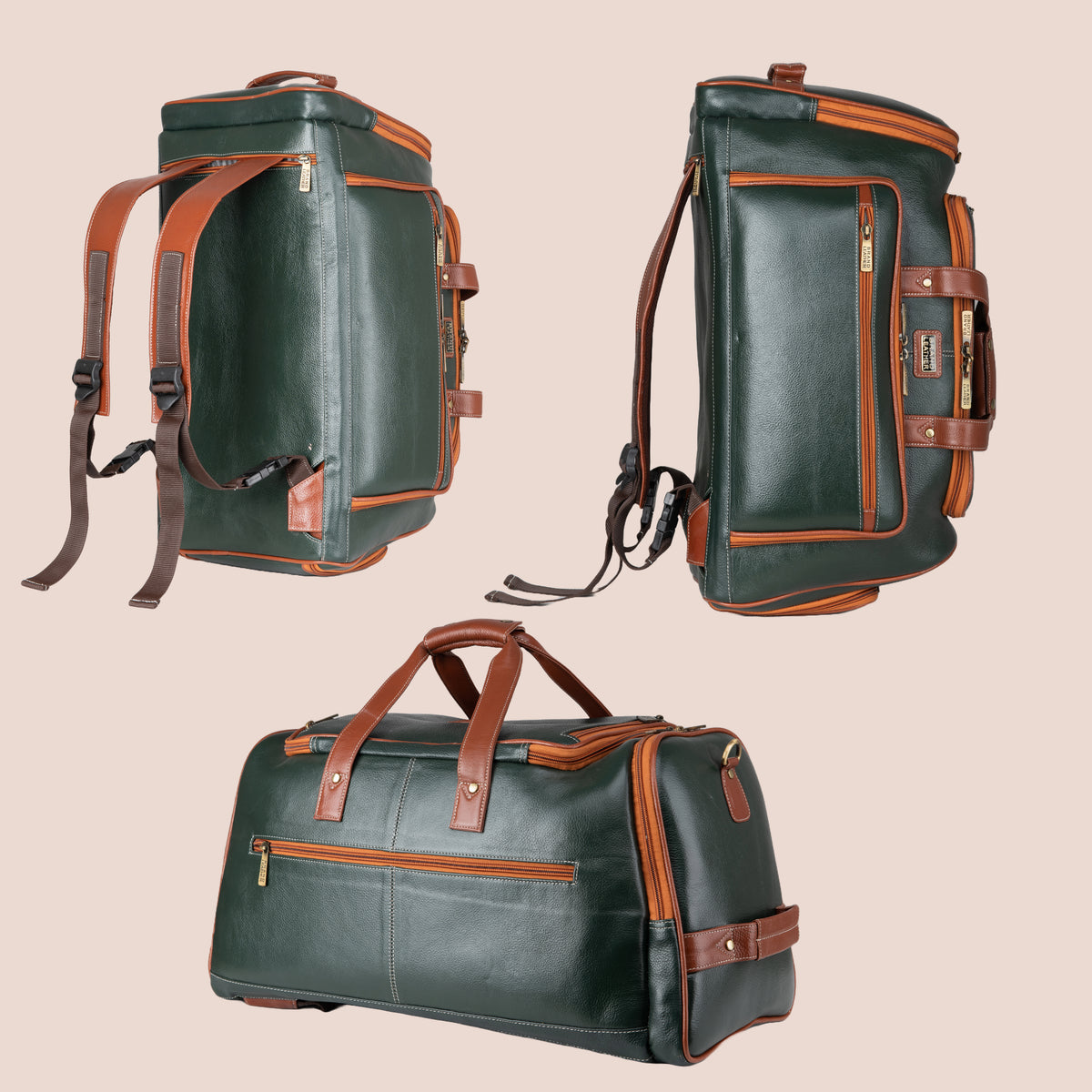 BRAND LEATHER Genuine Leather High Capacity Travel Backpack Cum Duffel Bag