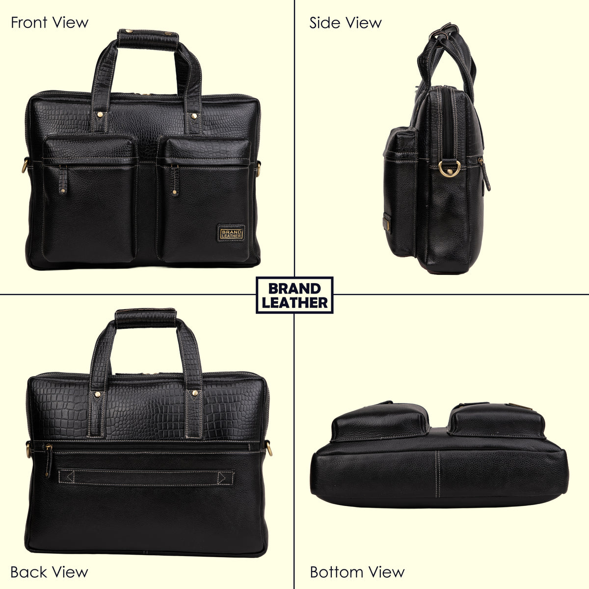 BRAND LEATHER Genuine Leather Laptop Bag for Men - Office Bag - Fits Up to 16-inch Laptop/MacBook - Shoulder Bag/Hand Bag - Laptop Messenger Bag with Trolley Straps - 1 Year Warranty