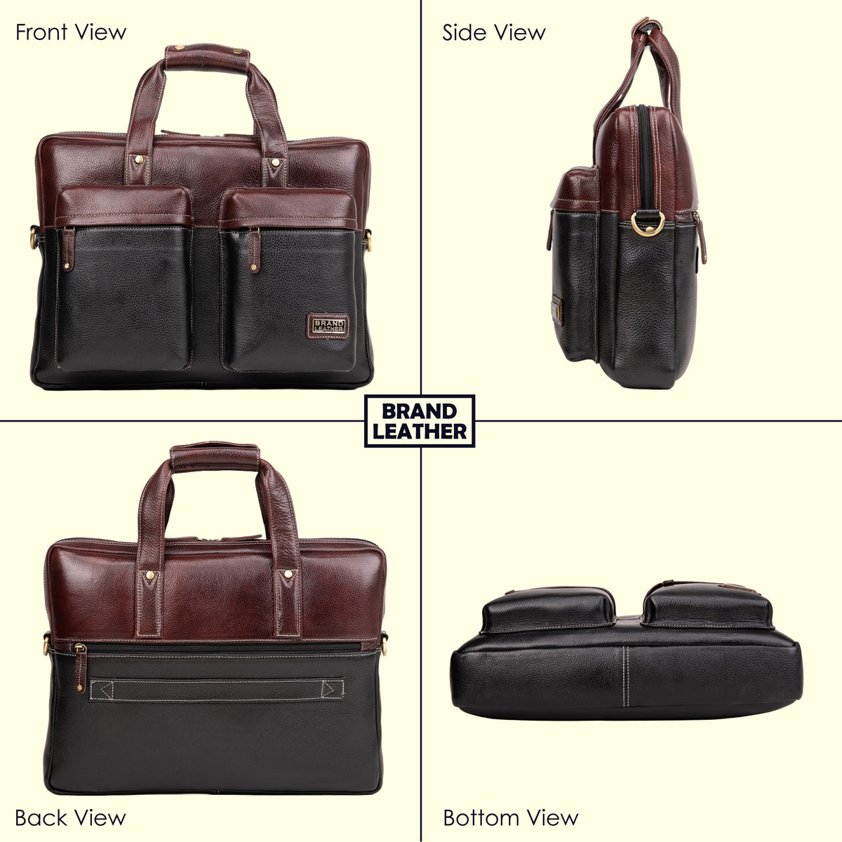 BRAND LEATHER Genuine Leather Laptop Bag for Men - Office Bag - Fits Up to 16-inch Laptop/MacBook - Shoulder Bag/Hand Bag - Laptop Messenger Bag with Trolley Straps - 1 Year Warranty