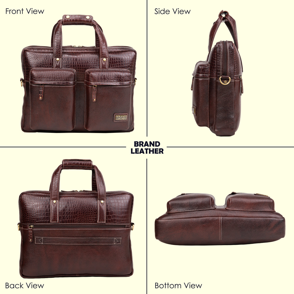 BRAND LEATHER Genuine Leather Laptop Bag for Men - Office Bag - Fits Up to 16-inch Laptop/MacBook - Shoulder Bag/Hand Bag - Laptop Messenger Bag with Trolley Straps - 1 Year Warranty