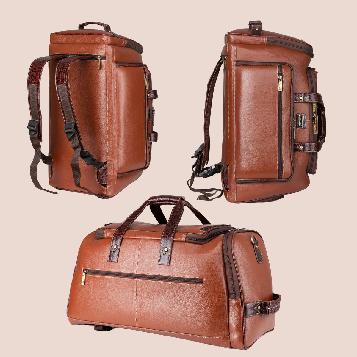 BRAND LEATHER Genuine Leather High Capacity Travel Backpack Cum Duffel Bag