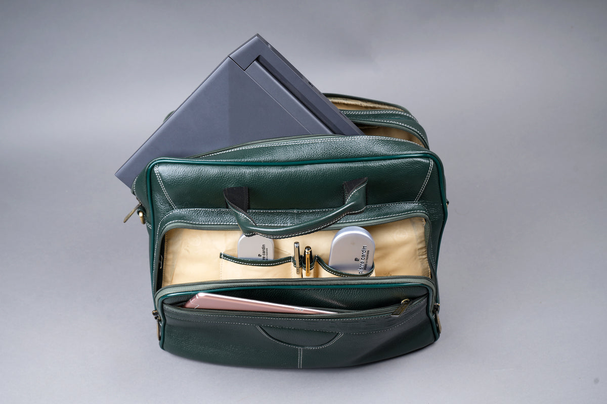 Men's Solid Full Grain Cowhide Leather Large 16 Inch Laptop Briefcase Messenger Bag