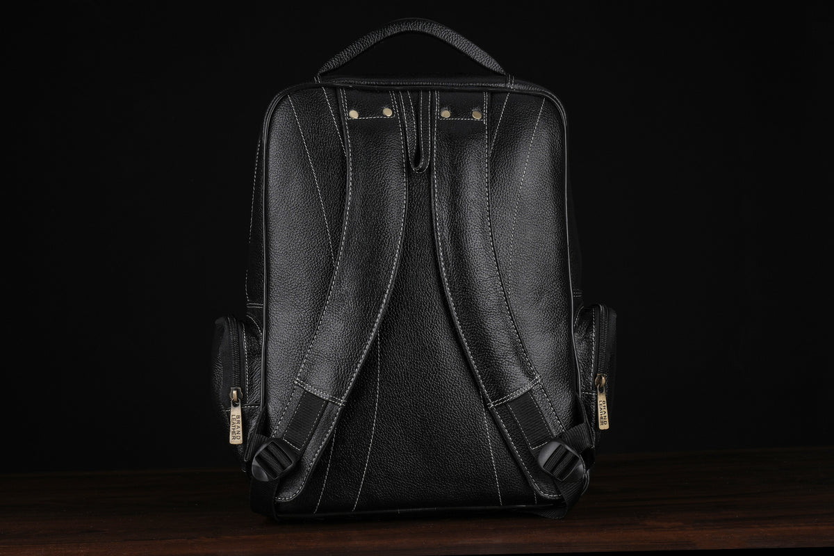 BRAND LEATHER Men's Full Grain Cow Hide Leather 17 Inch Laptop Backpack Large Capacity Weekender Overnight Camping Travel Rucksack