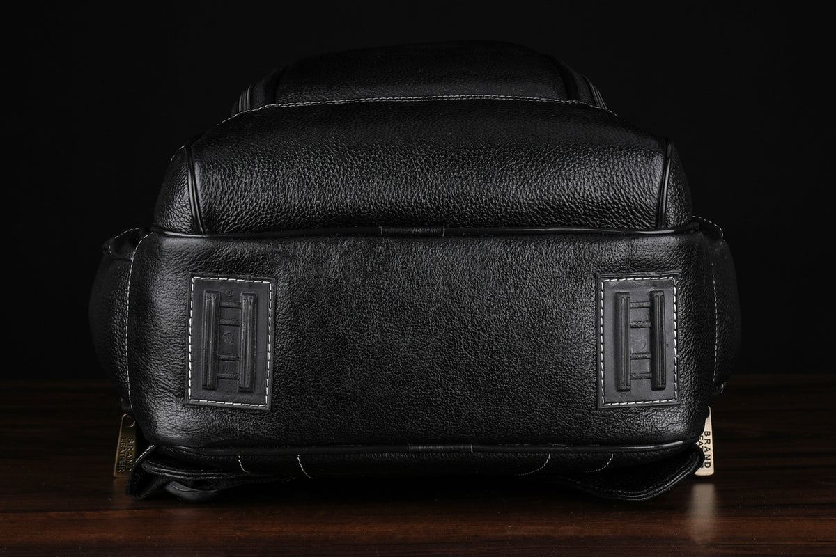 BRAND LEATHER Men's Full Grain Cow Hide Leather 17 Inch Laptop Backpack Large Capacity Weekender Overnight Camping Travel Rucksack