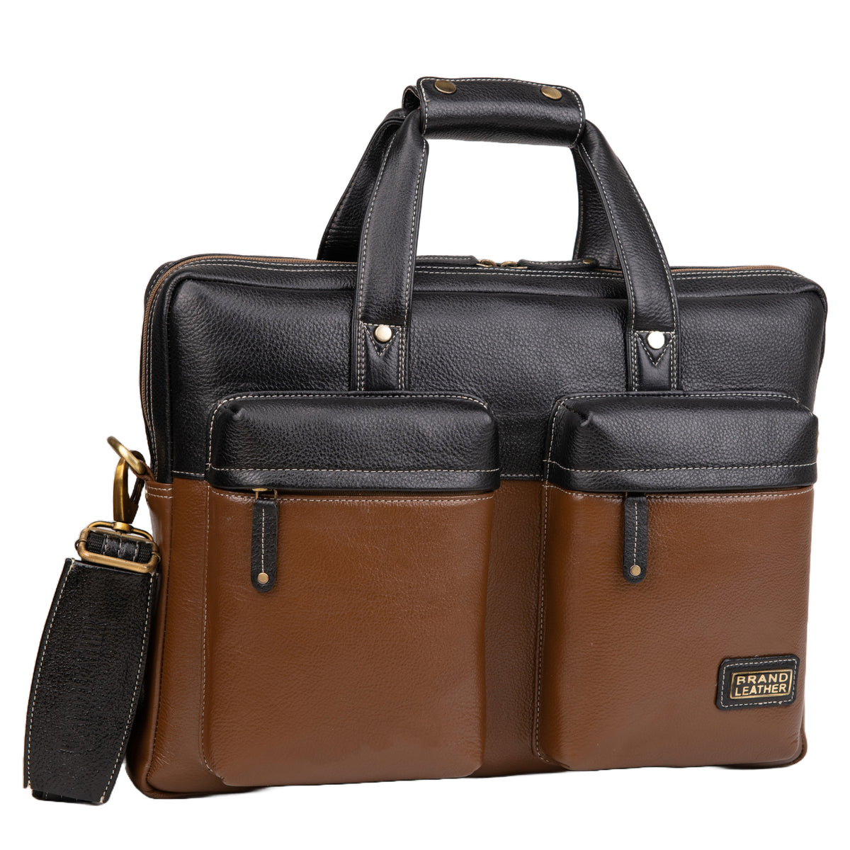 BRAND LEATHER Genuine Leather Laptop Bag for Men - Office Bag - Fits Up to 16-inch Laptop/MacBook - Shoulder Bag/Hand Bag - Laptop Messenger Bag with Trolley Straps - 1 Year Warranty