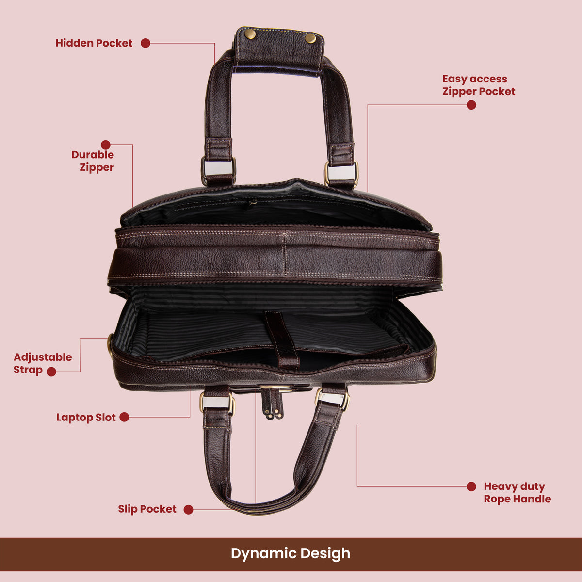 Laptop Bag for Men - Genuine Leather Messenger Bag for Office - Fits up to 16 Inch Laptop -Brown Shoulder Bag with Multiple Compartments - Executive Leather Bag for Work and Travel