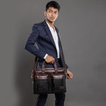 BRAND LEATHER Genuine Leather Laptop Bag for Men - Office Bag - Fits Up to 16-inch Laptop/MacBook - Shoulder Bag/Hand Bag - Laptop Messenger Bag with Trolley Straps - 1 Year Warranty