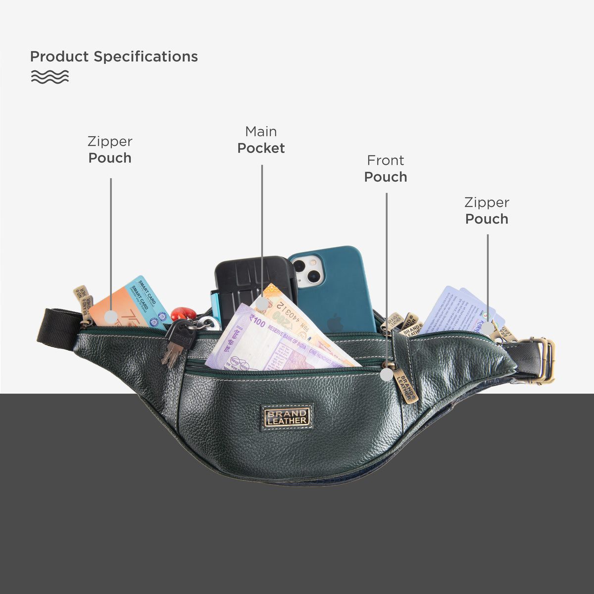 BRAND LEATHER Genuine Leather Stylish Waist Bag Elegant Style Travel Pouch Passport Holder with Adjustable Strap Unisex