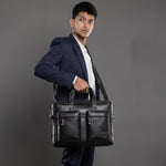 BRAND LEATHER Genuine Leather Laptop Bag for Men - Office Bag - Fits Up to 16-inch Laptop/MacBook - Shoulder Bag/Hand Bag - Laptop Messenger Bag with Trolley Straps - 1 Year Warranty
