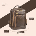 BRAND LEATHER Men's Full Grain Cow Hide Leather 17 Inch Laptop Backpack Large Capacity Weekender Overnight Camping Travel Rucksack