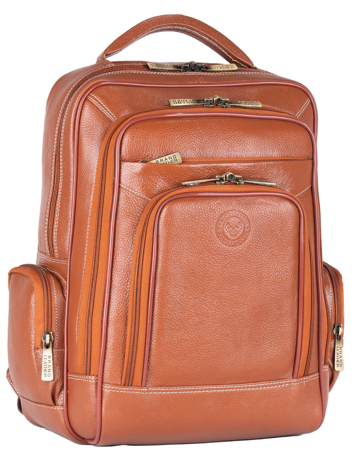 BRAND LEATHER Men's Full Grain Cow Hide Leather 17 Inch Laptop Backpack Large Capacity Weekender Overnight Camping Travel Rucksack