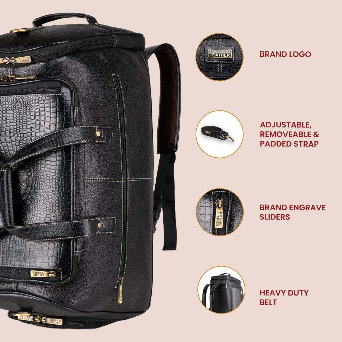 BRAND LEATHER Genuine Leather High Capacity Travel Backpack Cum Duffel Bag