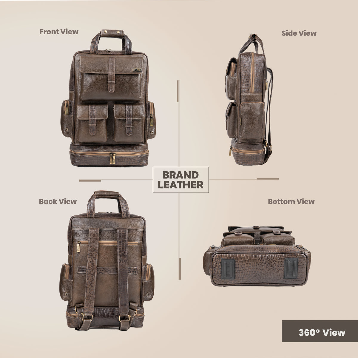 BRAND LEATHER Full Grain Buffalo - Hide Leather Backpack Large Capacity 15/15.6/16/17 Inch Laptop Bag Multi Pockets Travel Daypack