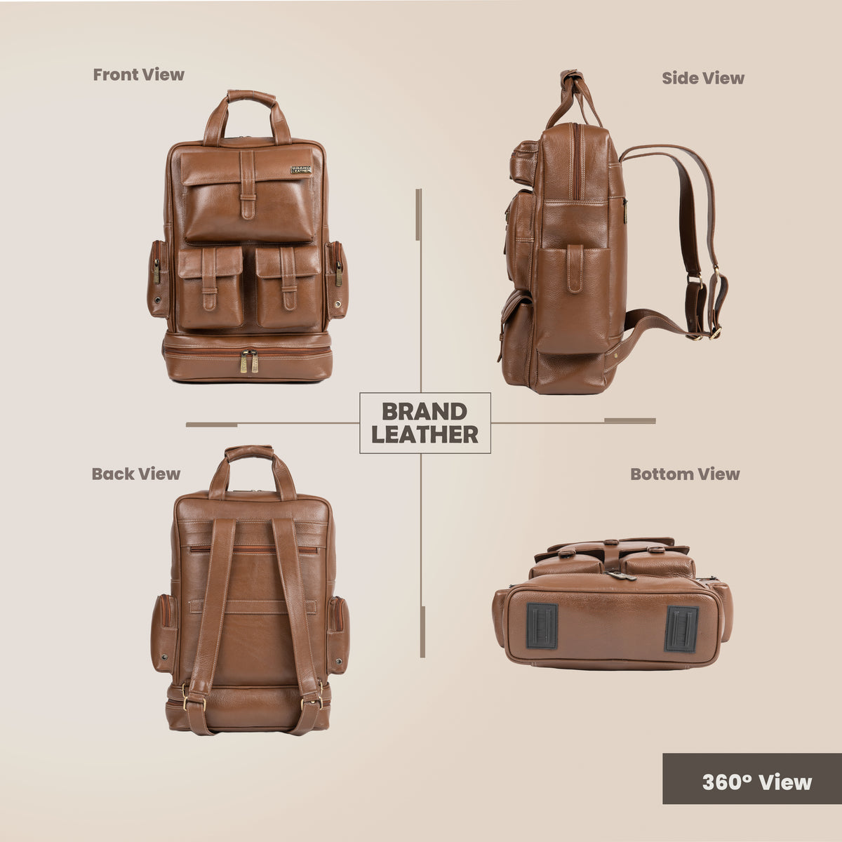 BRAND LEATHER Full Grain Buffalo - Hide Leather Backpack Large Capacity 15/15.6/16/17 Inch Laptop Bag Multi Pockets Travel Daypack