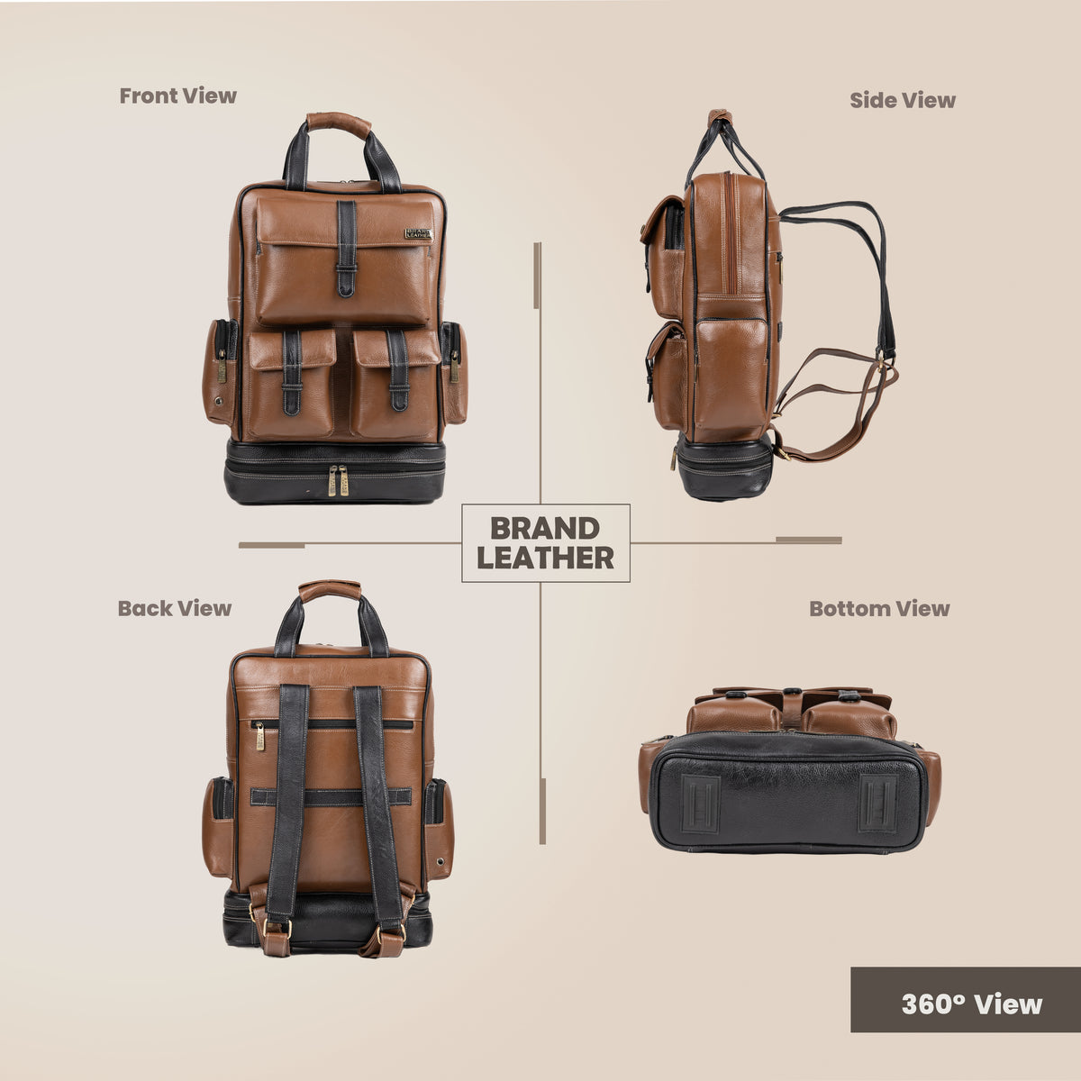 BRAND LEATHER Full Grain Buffalo - Hide Leather Backpack Large Capacity 15/15.6/16/17 Inch Laptop Bag Multi Pockets Travel Daypack