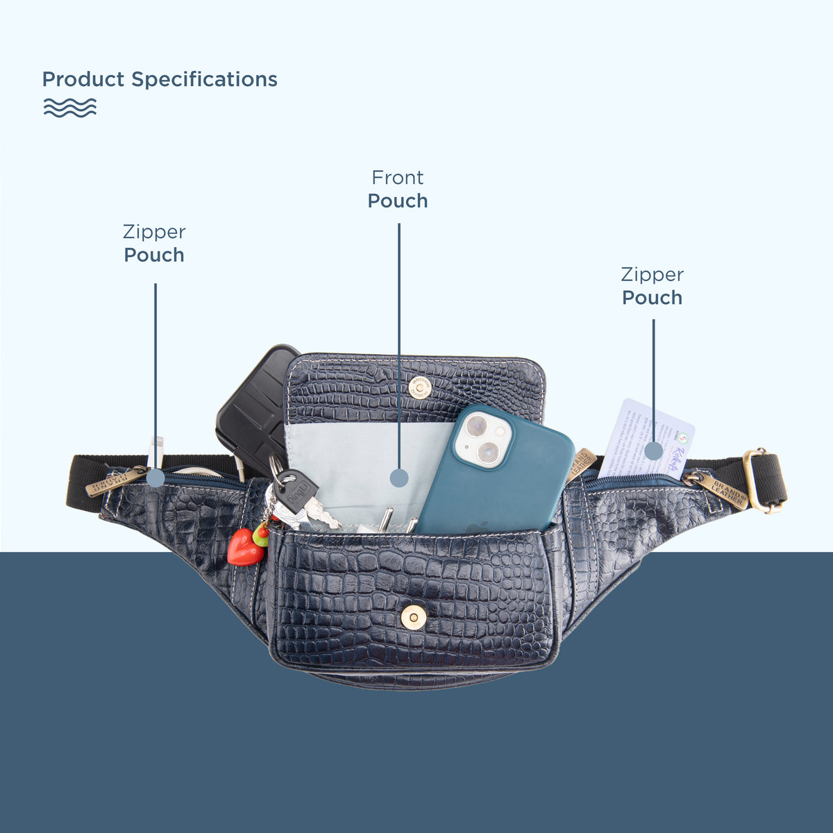 BRAND LEATHER Genuine Leather Stylish Waist Bag Elegant Style Travel Pouch Passport Holder with Adjustable