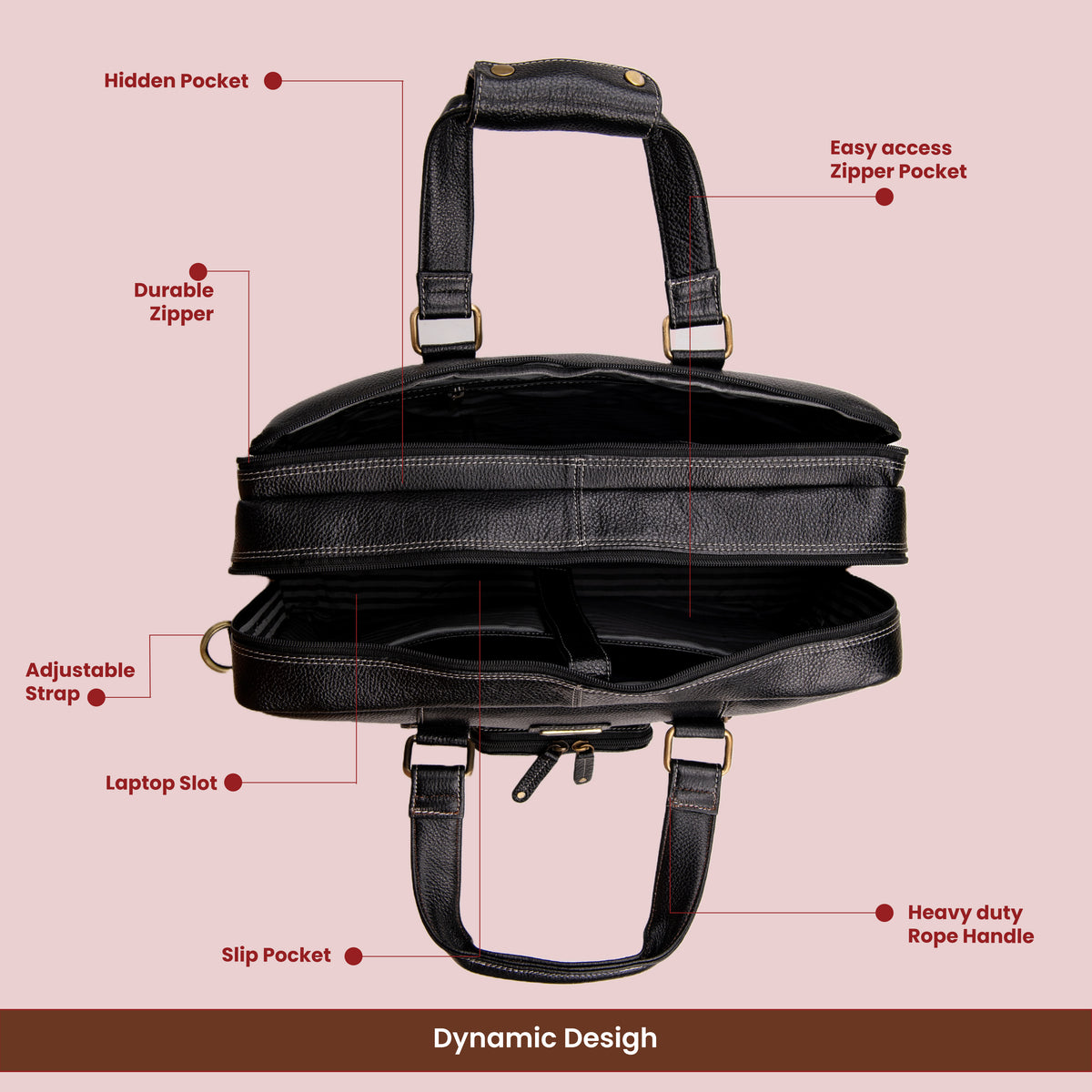 Laptop Bag for Men - Genuine Leather Messenger Bag for Office - Fits up to 16 Inch Laptop -Brown Shoulder Bag with Multiple Compartments - Executive Leather Bag for Work and Travel