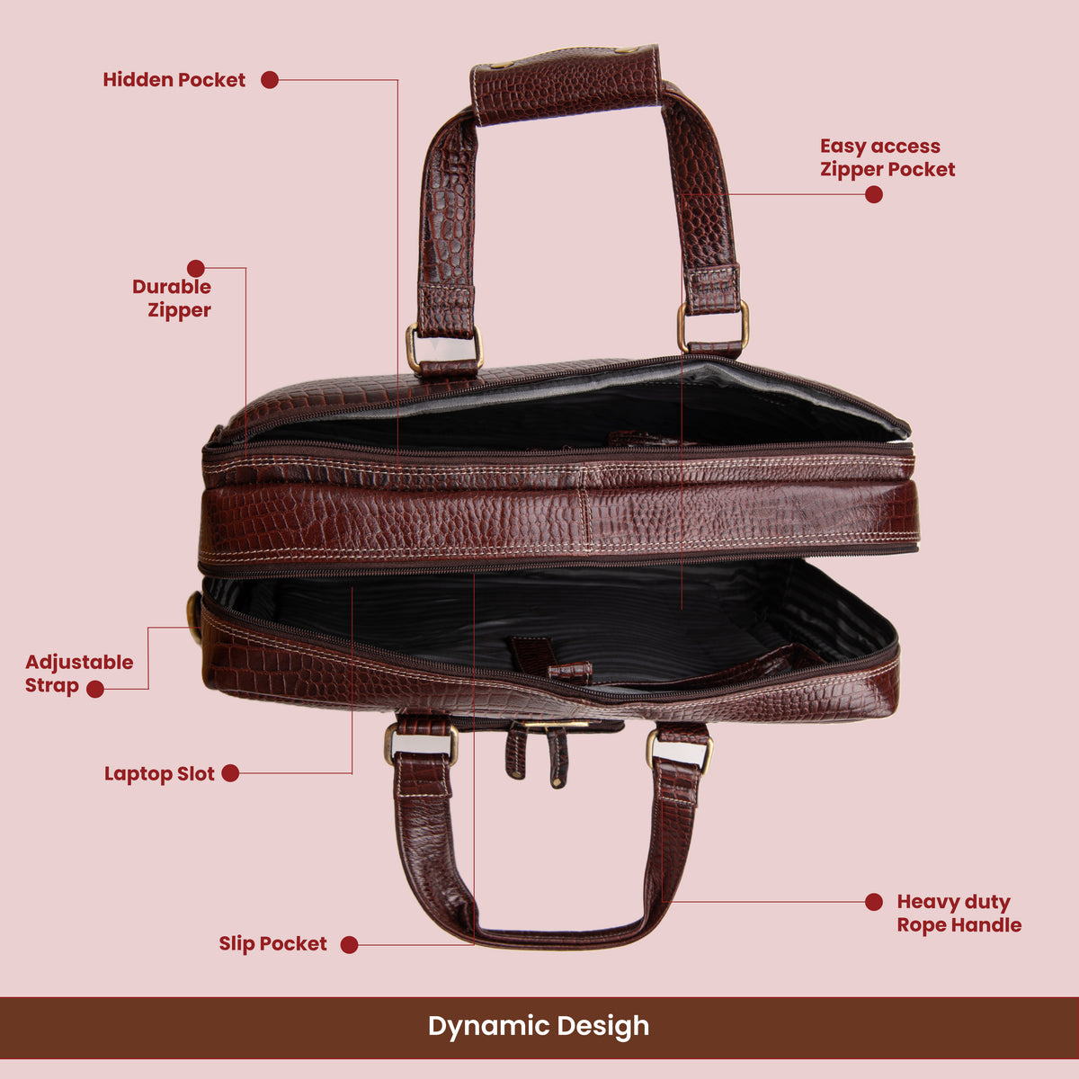 Laptop Bag for Men - Genuine Leather Messenger Bag for Office - Fits up to 16 Inch Laptop -Brown Shoulder Bag with Multiple Compartments - Executive Leather Bag for Work and Travel