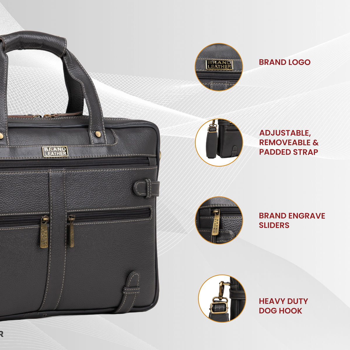 BRAND LEATHER Laptop Bag for Men - Genuine Leather Messenger Bag for Office - Fits up to 16 Inch Laptop -Brown Shoulder Bag with Multiple Compartments - Executive Leather Bag for Work and Travel