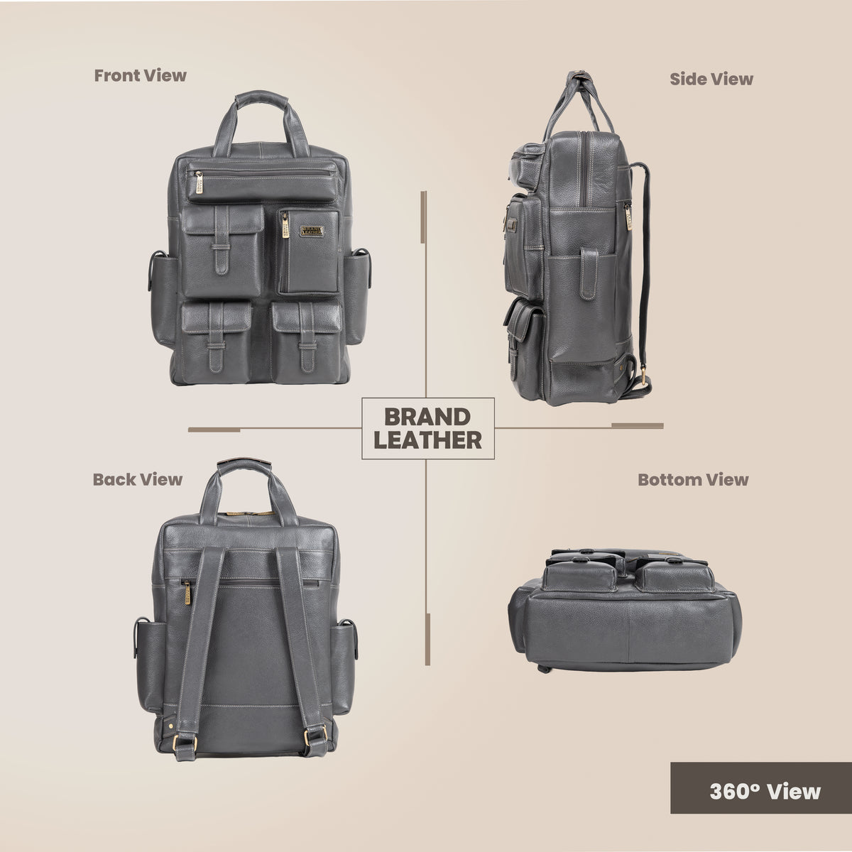 BRAND LEATHER Full Grain Buffalo - Hide Leather Backpack Large Capacity 15/15.6/16/17 Inch Laptop Bag Multi Pockets Travel Daypack