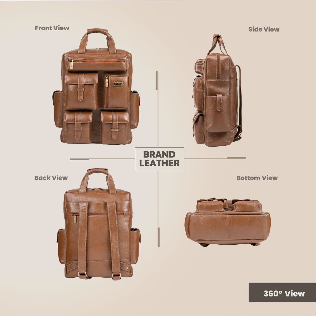 BRAND LEATHER Full Grain Buffalo - Hide Leather Backpack Large Capacity 15/15.6/16/17 Inch Laptop Bag Multi Pockets Travel Daypack