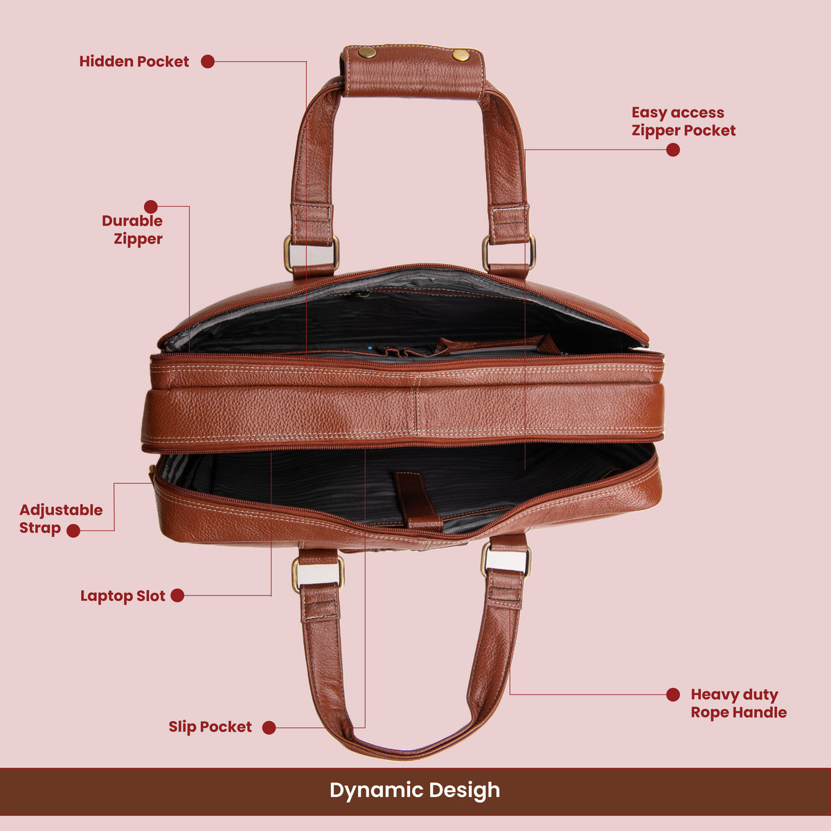 Laptop Bag for Men - Genuine Leather Messenger Bag for Office - Fits up to 16 Inch Laptop -Brown Shoulder Bag with Multiple Compartments - Executive Leather Bag for Work and Travel