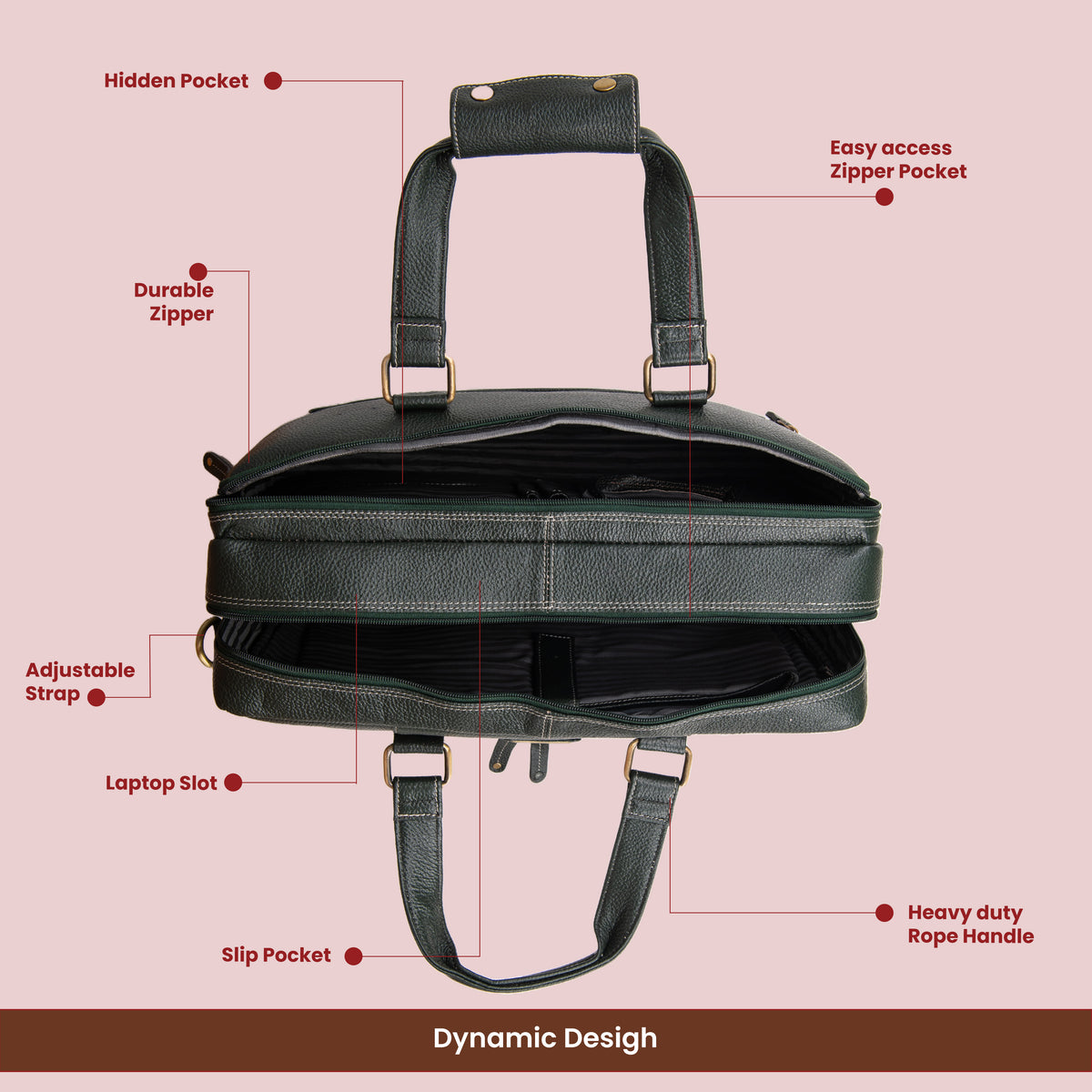 Laptop Bag for Men - Genuine Leather Messenger Bag for Office - Fits up to 16 Inch Laptop -Brown Shoulder Bag with Multiple Compartments - Executive Leather Bag for Work and Travel