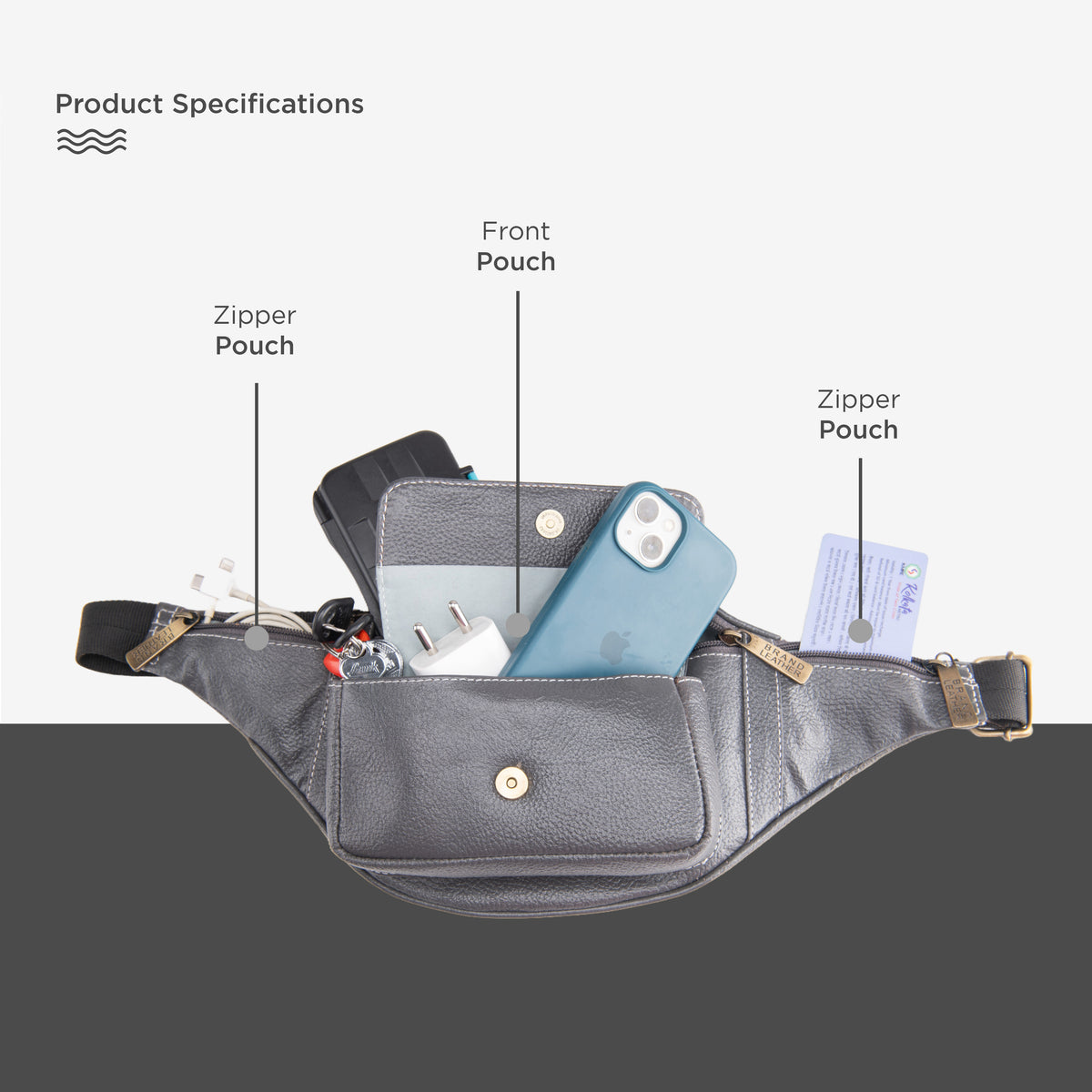 BRAND LEATHER Genuine Leather Stylish Waist Bag Elegant Style Travel Pouch Passport Holder with Adjustable